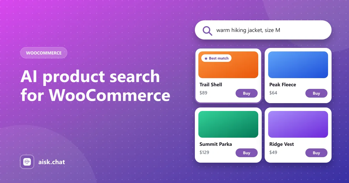 AI product search for a warm hiking jacket with a best-match product